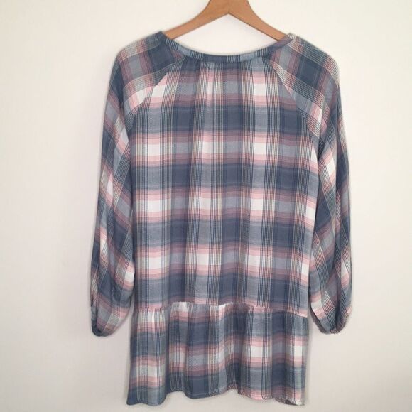 Peasant Style Faux Embroidered Flannel Tunic Top Cottagecore - Picture 2 of 8